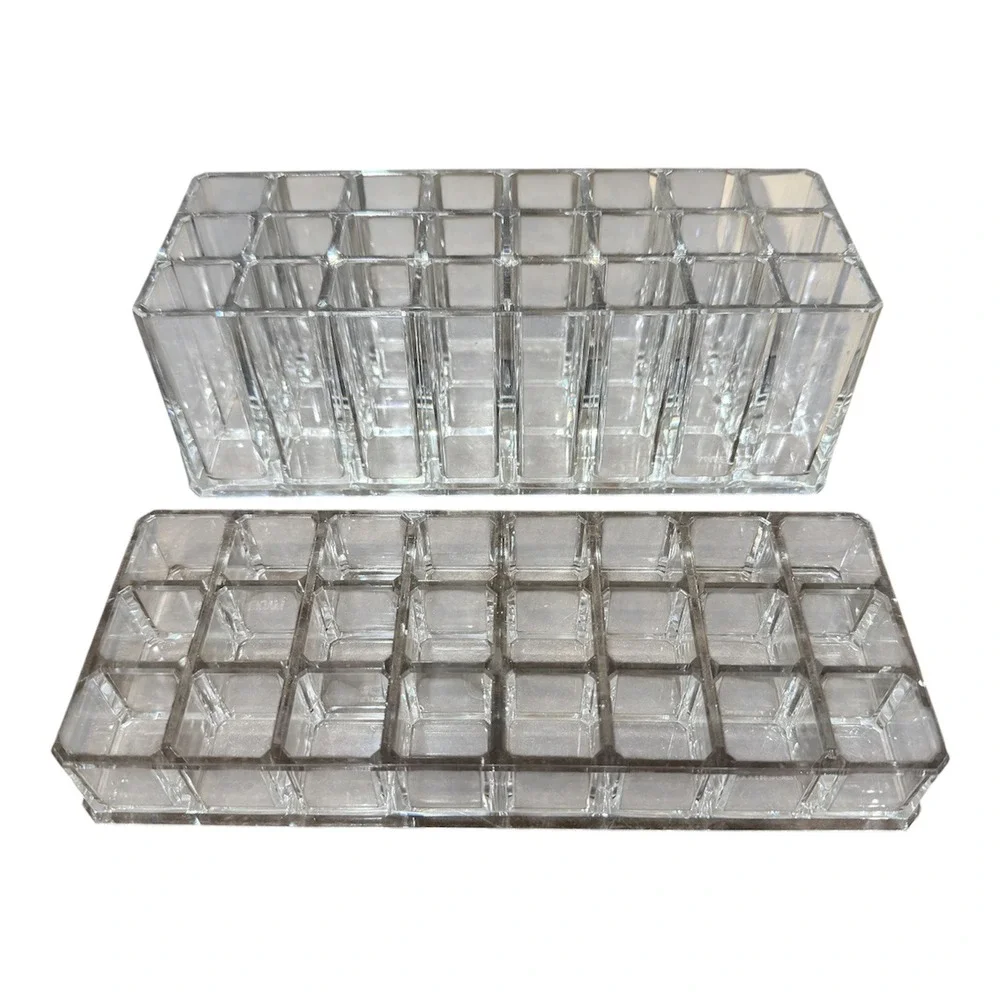 Clear Acrylic Lipstick Lip Gloss Organizer 24 Slot Makeup Display Stand Set of 2